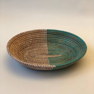 Senegalese schaal ovaal turquoise/wit